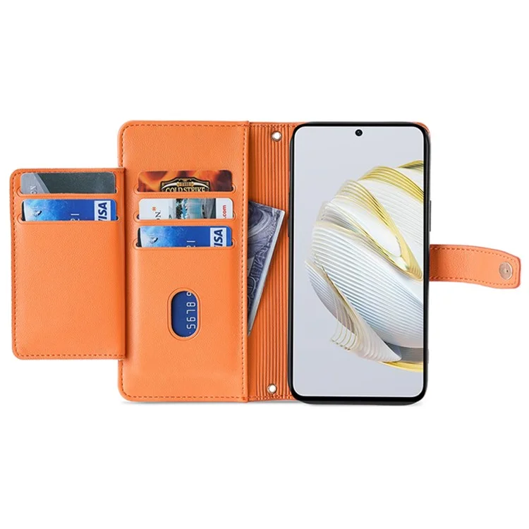 Pour Honor 90 Zipper Pocket Phone Leather Case Multiple Card Slots Anti-drop Cover with Straps - Orange