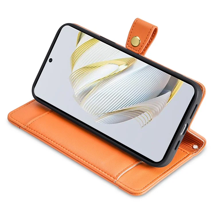 Pour Honor 90 Zipper Pocket Phone Leather Case Multiple Card Slots Anti-drop Cover with Straps - Orange