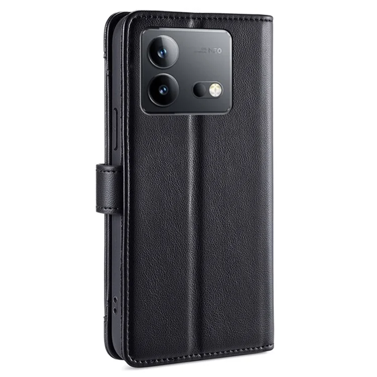 Para o vivo iQOO Neo8 5G / iQOO Neo8 Pro 5G Cobertura de Caso de Telefone de Couro de Bolso Zipper Slots Múltiplos de Cartão - Preto