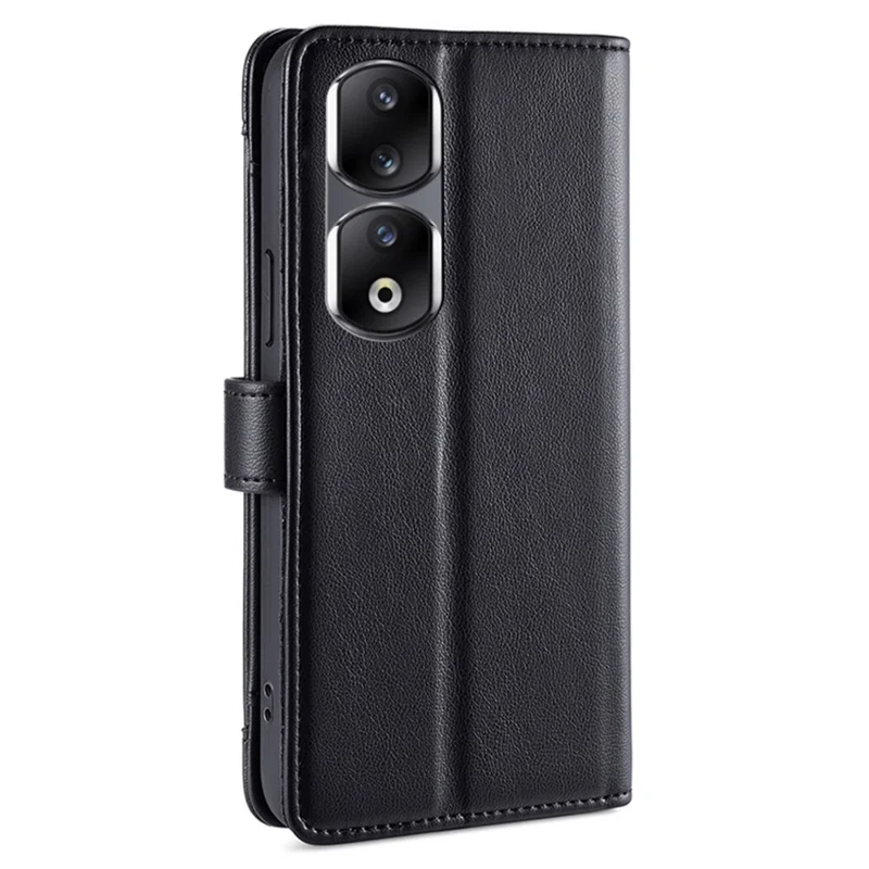 Capa de Couro para Telefone com Múltiplos Compartimentos para Cartão, Bolso com Zíper e Proteção Contra Arranhões para Honor 90 Pro - Preta