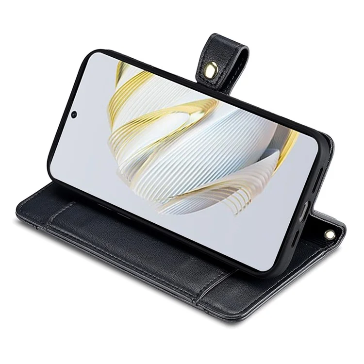 Capa de Couro para Telefone com Múltiplos Compartimentos para Cartão, Bolso com Zíper e Proteção Contra Arranhões para Honor 90 Pro - Preta