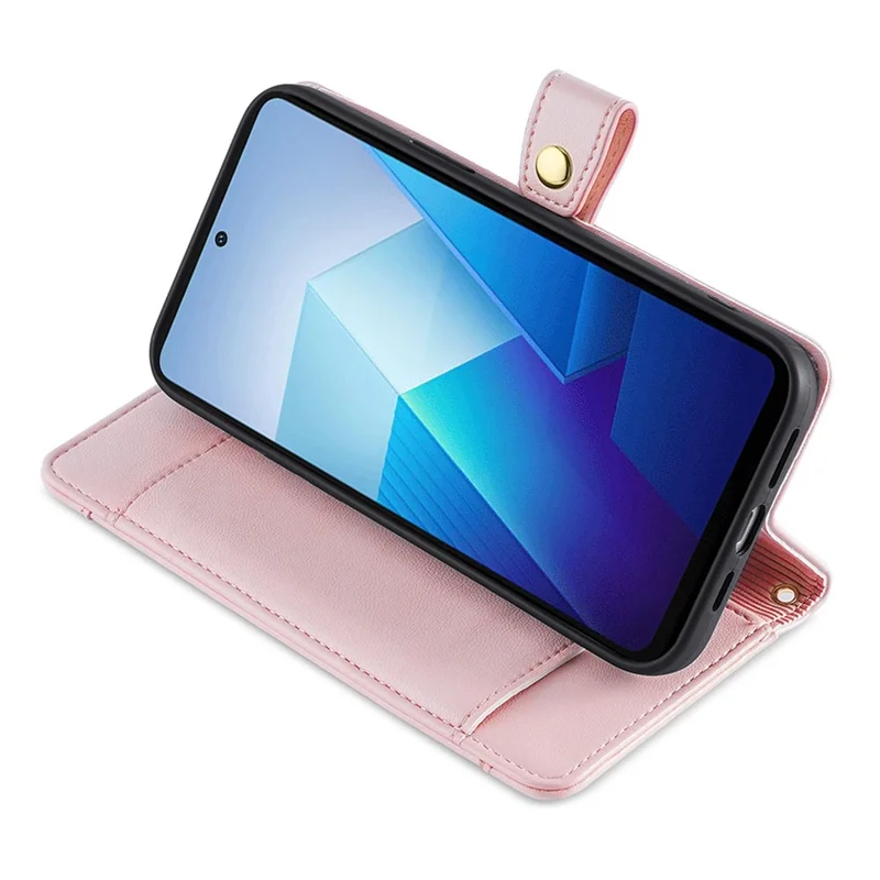 Multiple Card Slots Anti-Fall Shell for vivo S17 5G / S17 Pro 5G , Zipper Pocket Phone Leather Case with Straps - Pink