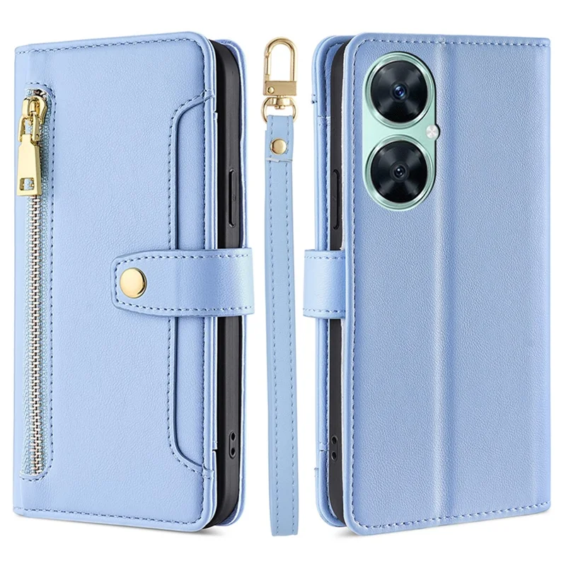 Phone Shell for Huawei Enjoy 60 Pro / nova 11i / Maimang 20 , Zipper Pocket Multiple Card Slots Leather Flip Case with Straps - Blue