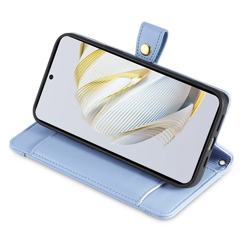 Phone Shell for Huawei Enjoy 60 Pro / nova 11i / Maimang 20 , Zipper Pocket Multiple Card Slots Leather Flip Case with Straps - Blue