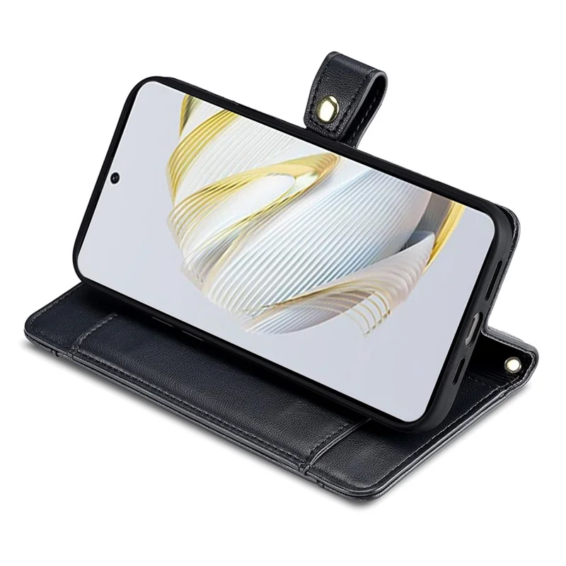 Custodia in pelle con cerniera, Custodia a portafoglio per Huawei Enjoy 60 Pro / nova 11i / Maimang 20, con scomparti per schede multiple e tracolla - Nero