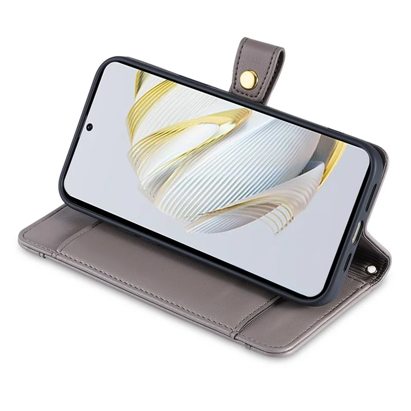 Phone Shell for Huawei Enjoy 60 Pro / nova 11i / Maimang 20 , Zipper Pocket Multiple Card Slots Leather Flip Case with Straps - Grey