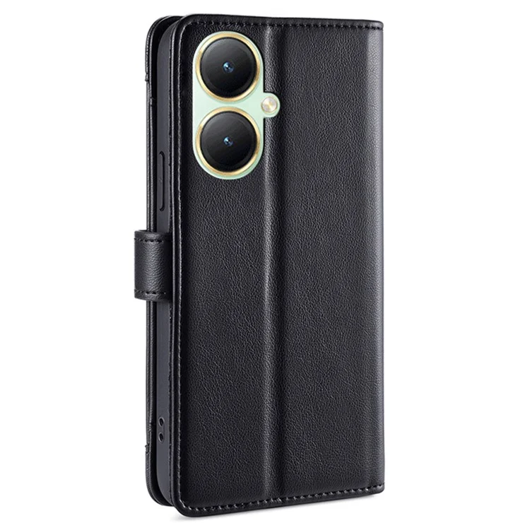 Schutzhülle für vivo Y35+ 5G / Y35m+ 5G, Reißverschlusstasche, Kartenfach, Leder-Flip-Case mit Trägern - Schwarz
