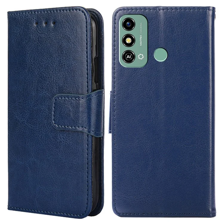 Anti-scratch Phone Cover For ZTE Blade A53 , Textured PU Leather Wallet Stand Case Shell - Sapphire