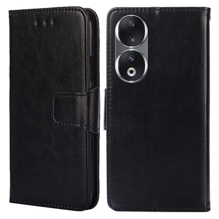 Pour Honor 90 Textured Cell Phone Case PU Leather Stand Anti-scratch Mobile Phone Cover Wallet - Black