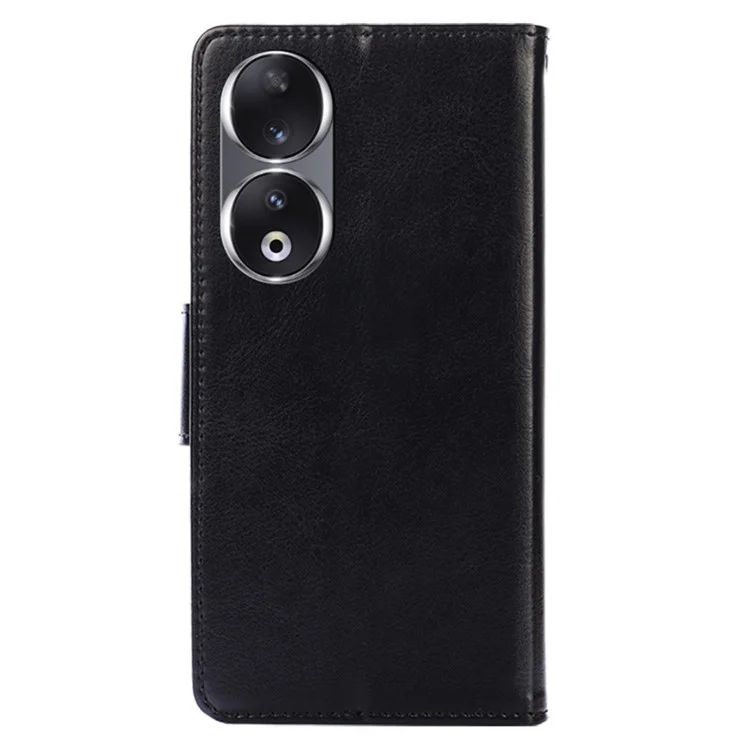 Pour Honor 90 Textured Cell Phone Case PU Leather Stand Anti-scratch Mobile Phone Cover Wallet - Black
