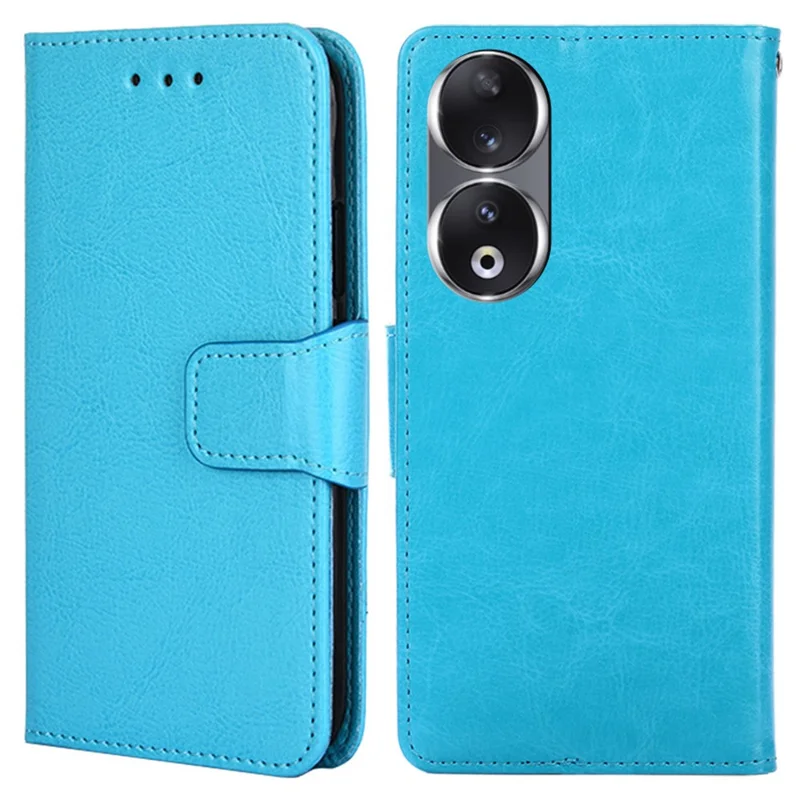 For Honor 90 Textured Cell Phone Case PU Leather Stand Anti-scratch Mobile Phone Cover Wallet - Baby Blue