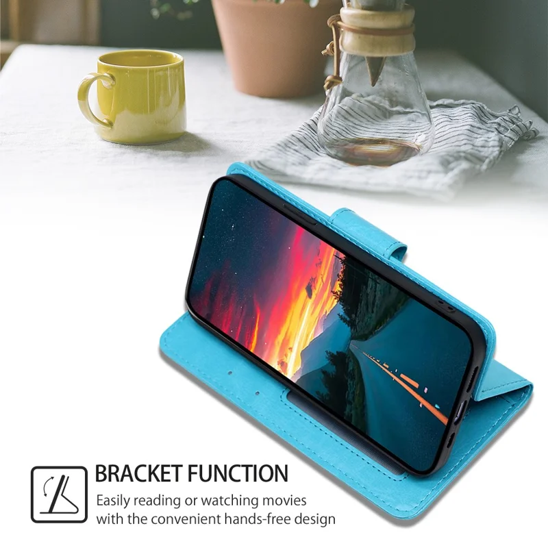 For Honor 90 Textured Cell Phone Case PU Leather Stand Anti-scratch Mobile Phone Cover Wallet - Baby Blue