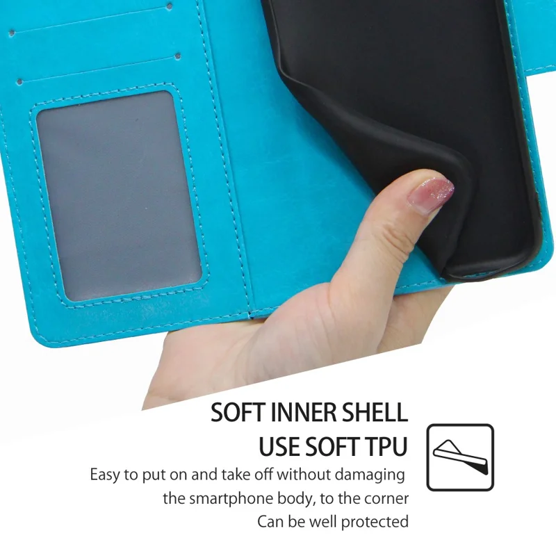 For Honor 90 Textured Cell Phone Case PU Leather Stand Anti-scratch Mobile Phone Cover Wallet - Baby Blue
