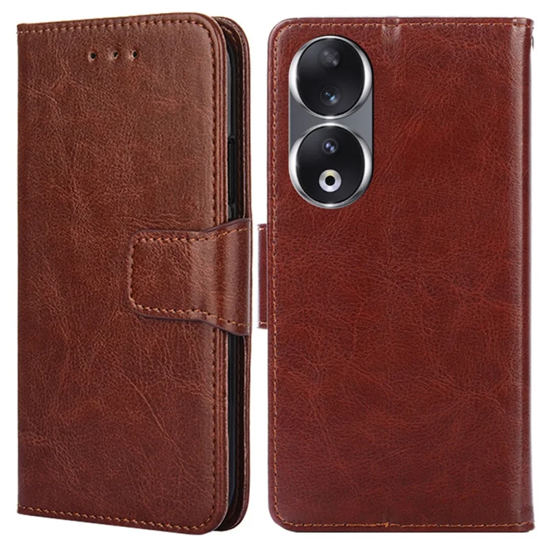 For Honor 90 Textured Cell Phone Case PU Leather Stand Anti-scratch Mobile Phone Cover Wallet - Brown