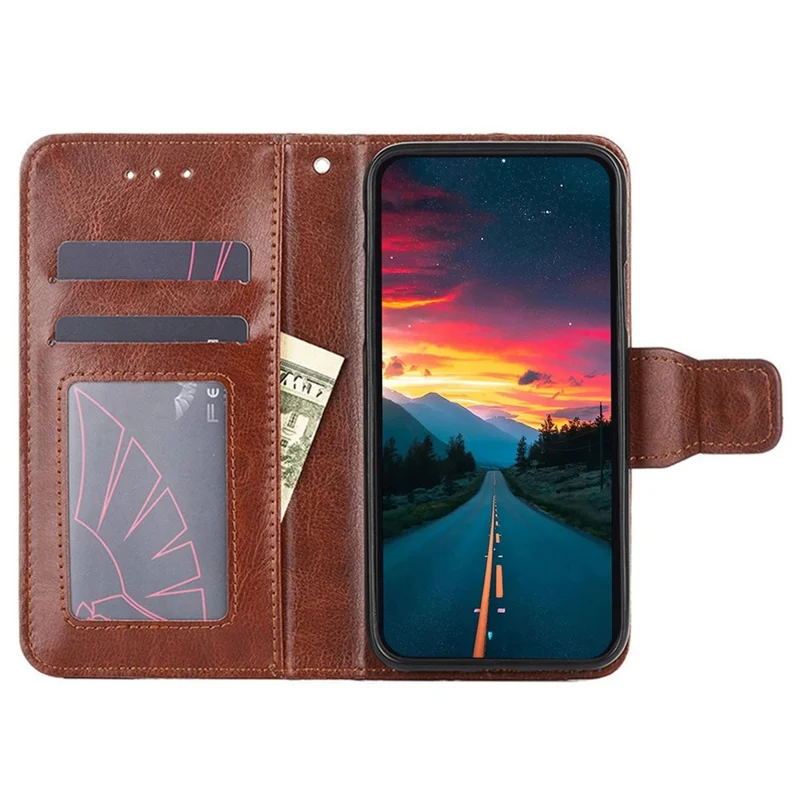 For Honor 90 Textured Cell Phone Case PU Leather Stand Anti-scratch Mobile Phone Cover Wallet - Brown