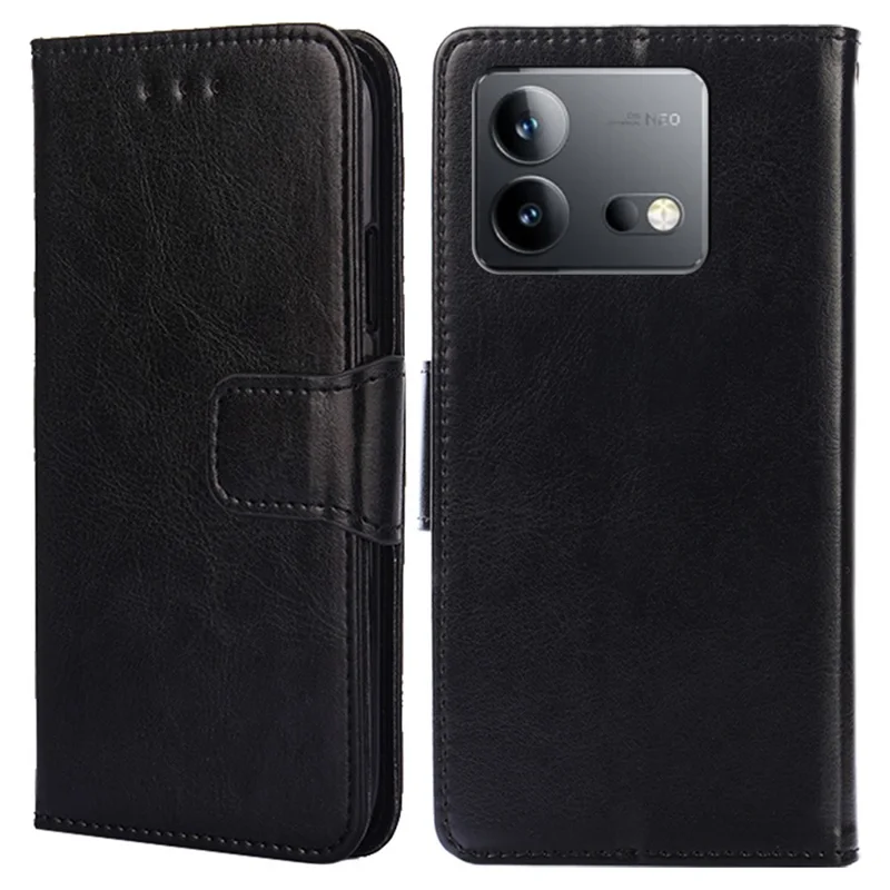 Für vivo iQOO Neo8 Pro 5G / iQOO Neo8 5G Wallet Stand Case Anti-scratch Textured PU Leather Phone Cover - Schwarz