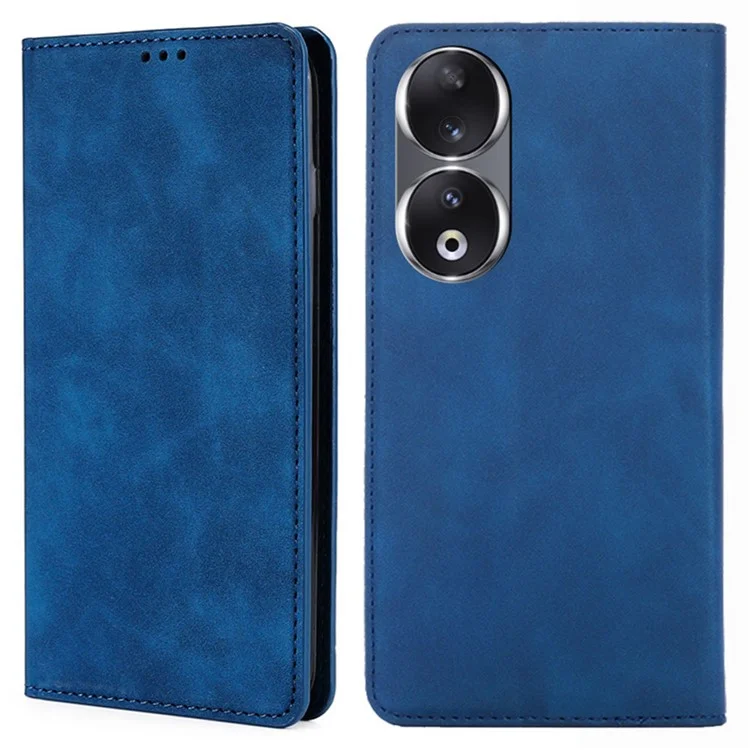Pour Honor 90 Skin-touch Feeling Phone Cover Stand PU Leather Phone Case Shell with Card Slot - Bleu
