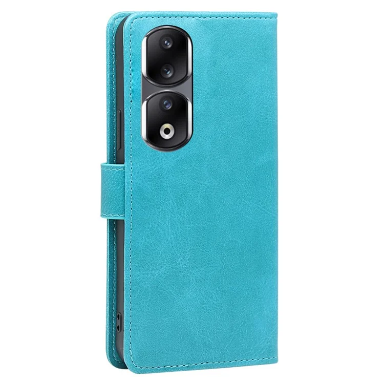 For Honor 90 Pro Capa de telefone à prova de arranhões Textura de bezerro Capa de carteira de couro PU com suporte - Azul claro 