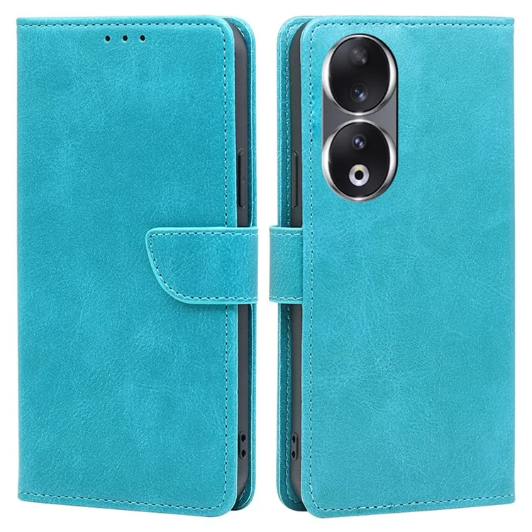 For Honor 90 Phone Wallet Case Calf Texture TPU+PU Leder Schale Ständer Anti-Drop Cover - Baby Blue