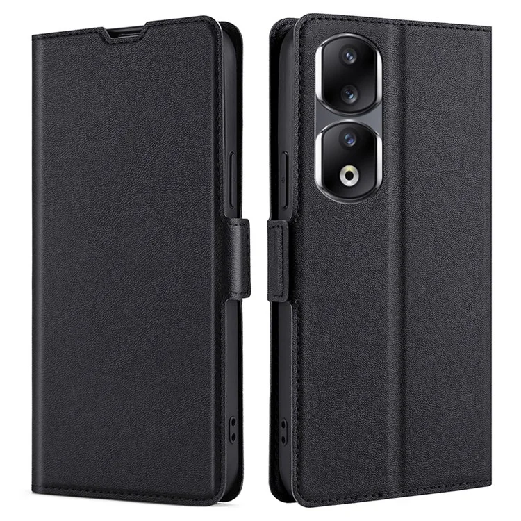 Funda de teléfono con soporte For Honor 90 Pro de piel sintética resistente a golpes y ranura para tarjeta - Negro