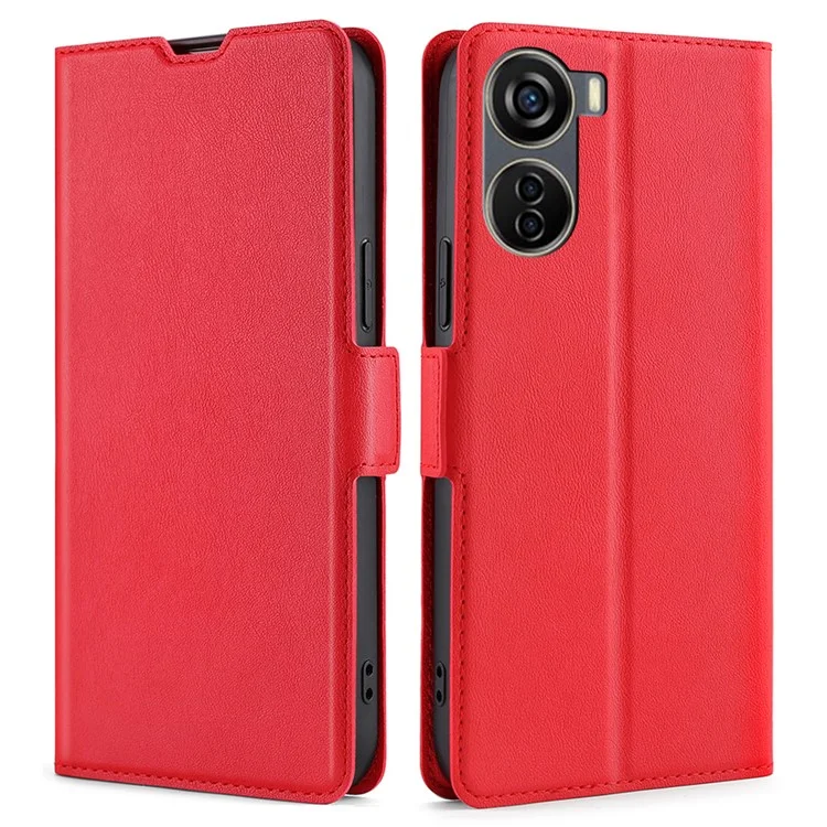 Para ZTE Axon 40 Lite Super Thin Phone Cover Card Slot Stand PU Leather Shockproof Cell Phone Case - Red