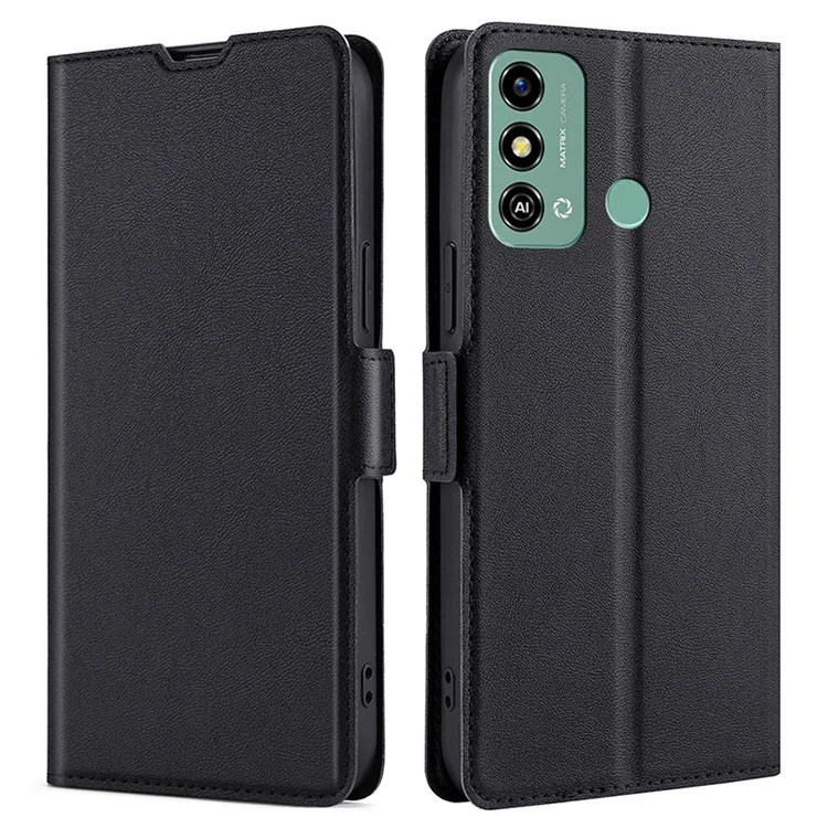 For ZTE Blade A53 Phone Stand Case PU Leather Shockproof Card Slot Design Cover - Black