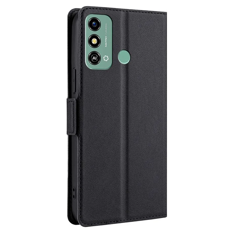 For ZTE Blade A53 Phone Stand Case PU Leather Shockproof Card Slot Design Cover - Black