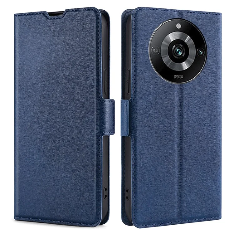 Für Realme 11 Pro 5G / 11 Pro+ 5G Kartenschlitz PU-Lederschutz Stoßfestes Cover Stabiler Standfuß Handyhülle - Blau