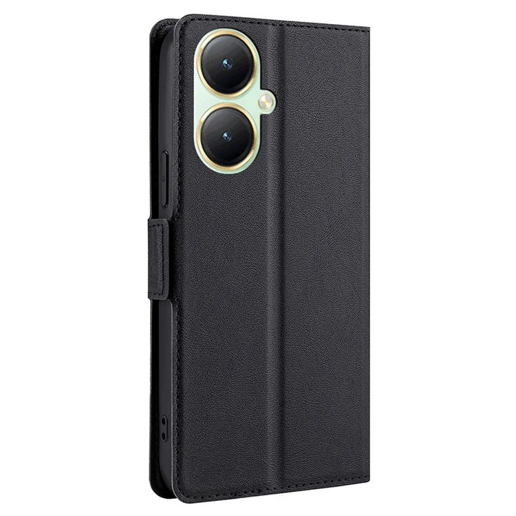 Для vivo Y35m+ 5G / Y35+ 5G PU Leather Phone Stand Case Shockproof Card Slot Design Cover - Black