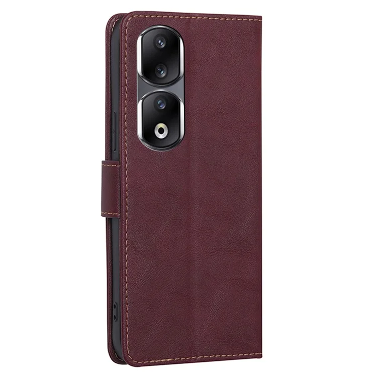 Funda de teléfono móvil For Honor 90 Pro, de piel sintética PU con bloqueo RFID, cartera con función atril - Rojo vino