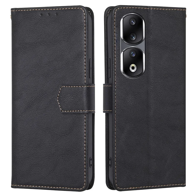 For Honor 90 Pro Cell Phone Cover PU Leather RFID Blocking Wallet Case Cowhide Texture Stand Shell - Black