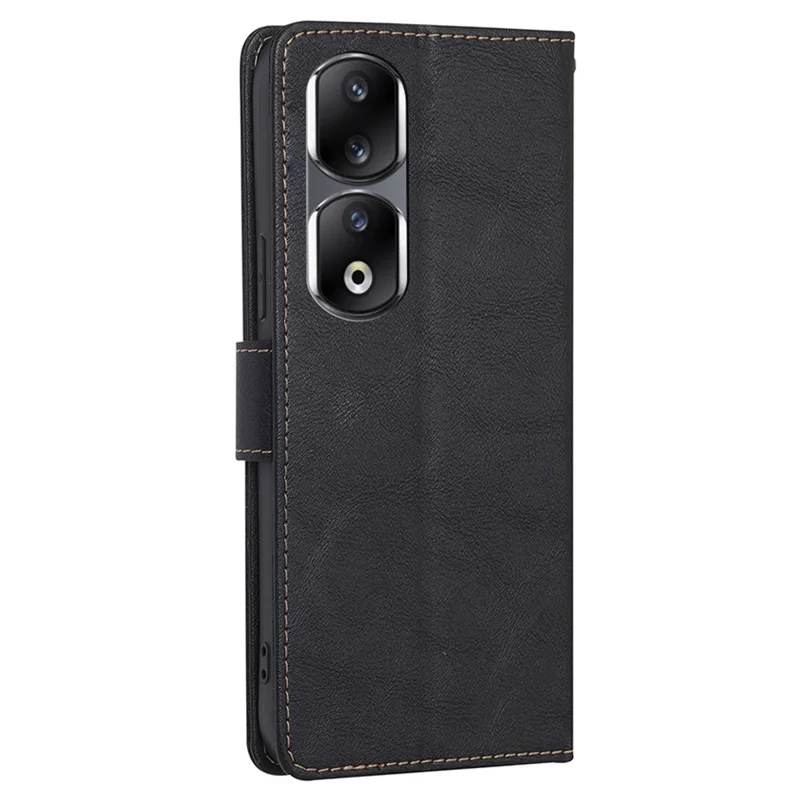 For Honor 90 Pro Cell Phone Cover PU Leather RFID Blocking Wallet Case Cowhide Texture Stand Shell - Black