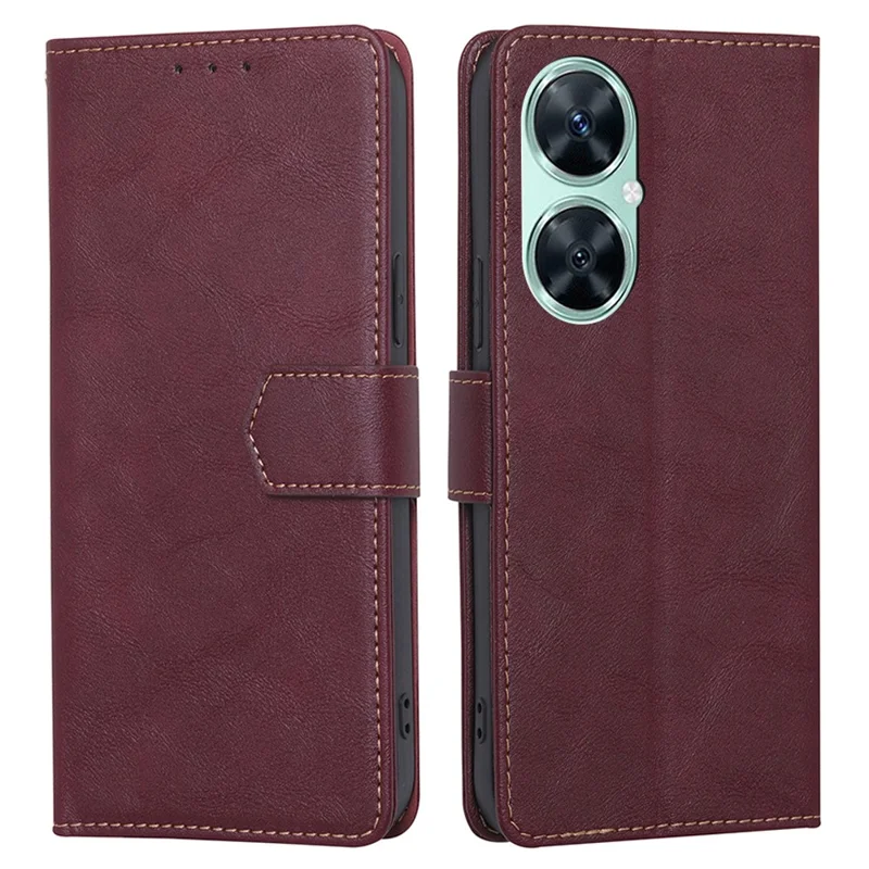 For Huawei Enjoy 60 Pro / nova 11i / Maimang 20 Leather Shell Cowhide Texture Wallet RFID Blocking Phone Stand Cover - Wine Red