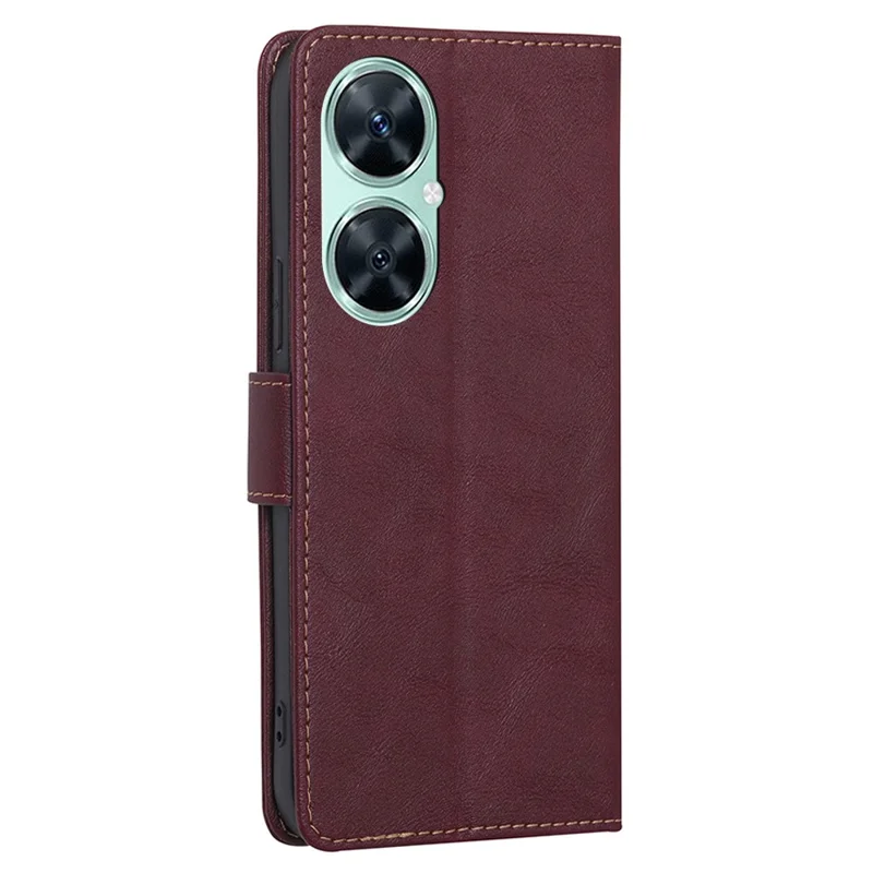 For Huawei Enjoy 60 Pro / nova 11i / Maimang 20 Leather Shell Cowhide Texture Wallet RFID Blocking Phone Stand Cover - Wine Red