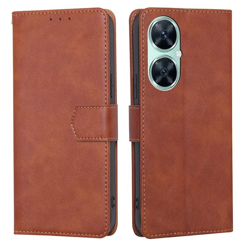 For Huawei Enjoy 60 Pro / nova 11i / Maimang 20 Leather Shell Cowhide Texture Wallet RFID Blocking Phone Stand Cover - Brown