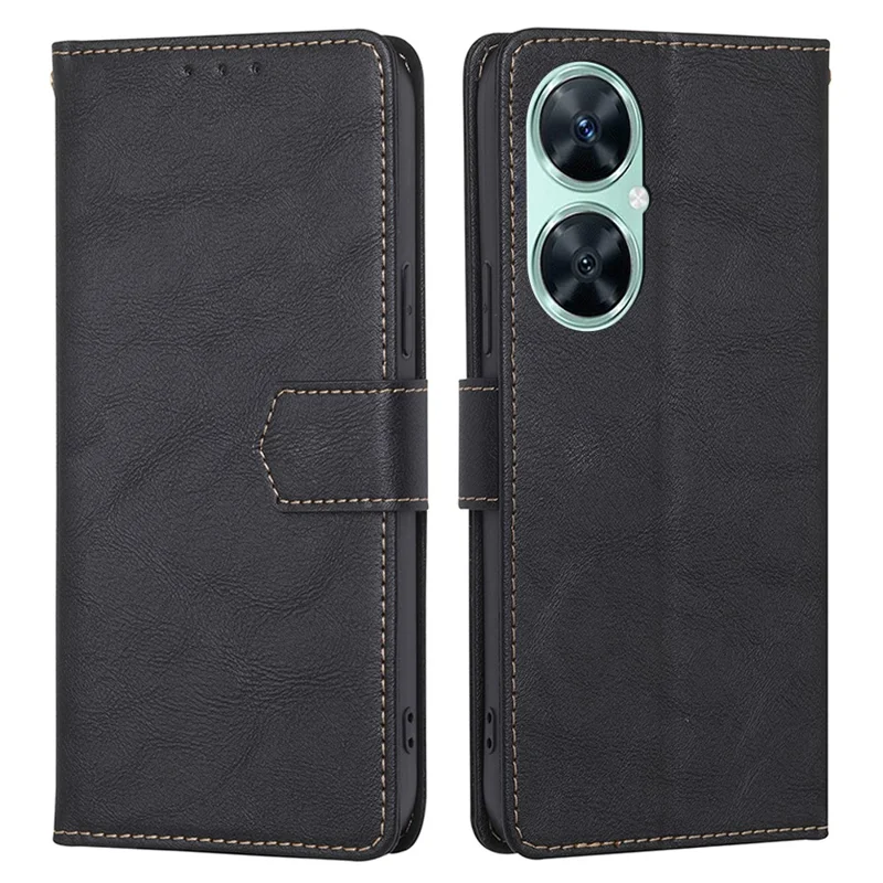 For Huawei Enjoy 60 Pro / nova 11i / Maimang 20 Leather Shell Cowhide Texture Wallet RFID Blocking Phone Stand Cover - Black