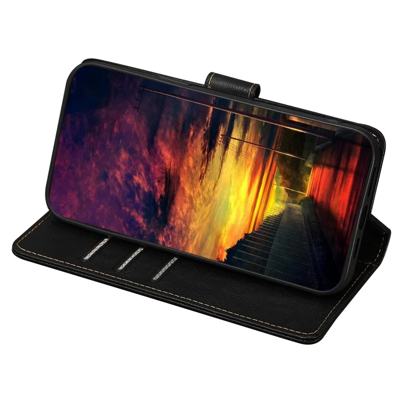 For Huawei Enjoy 60 Pro / nova 11i / Maimang 20 Leather Shell Cowhide Texture Wallet RFID Blocking Phone Stand Cover - Black