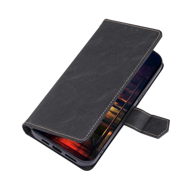 For Huawei Enjoy 60 Pro / nova 11i / Maimang 20 Leather Shell Cowhide Texture Wallet RFID Blocking Phone Stand Cover - Black