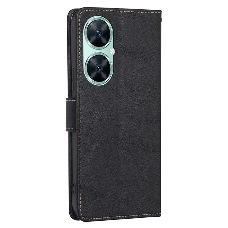 For Huawei Enjoy 60 Pro / nova 11i / Maimang 20 Leather Shell Cowhide Texture Wallet RFID Blocking Phone Stand Cover - Black