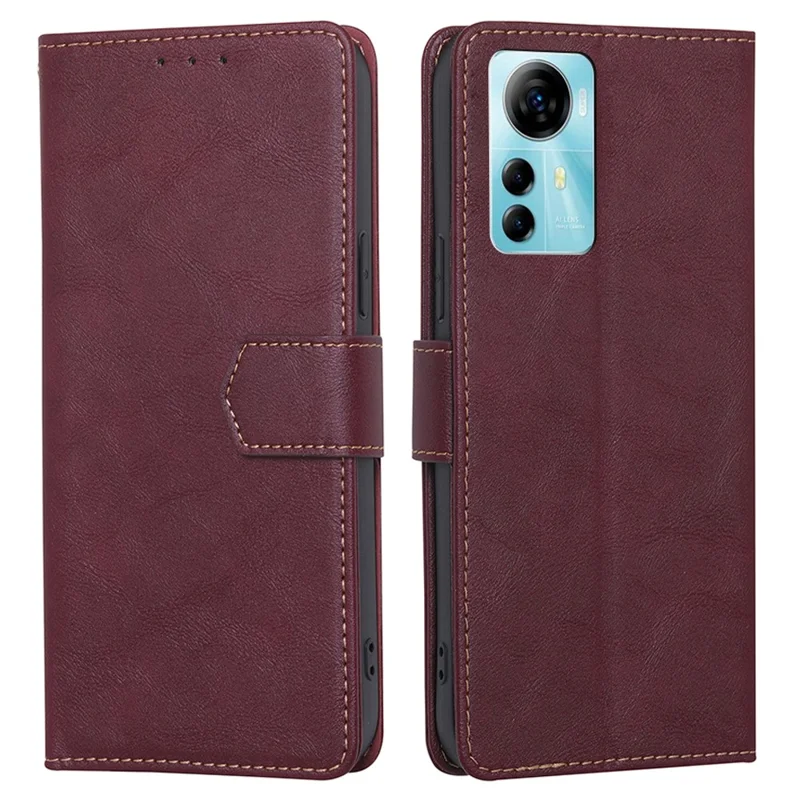 Wallet Stand Cover for ZTE Blade V41 Smart , RFID Blocking Leather Case Cowhide Texture Phone Shell - Wine Red