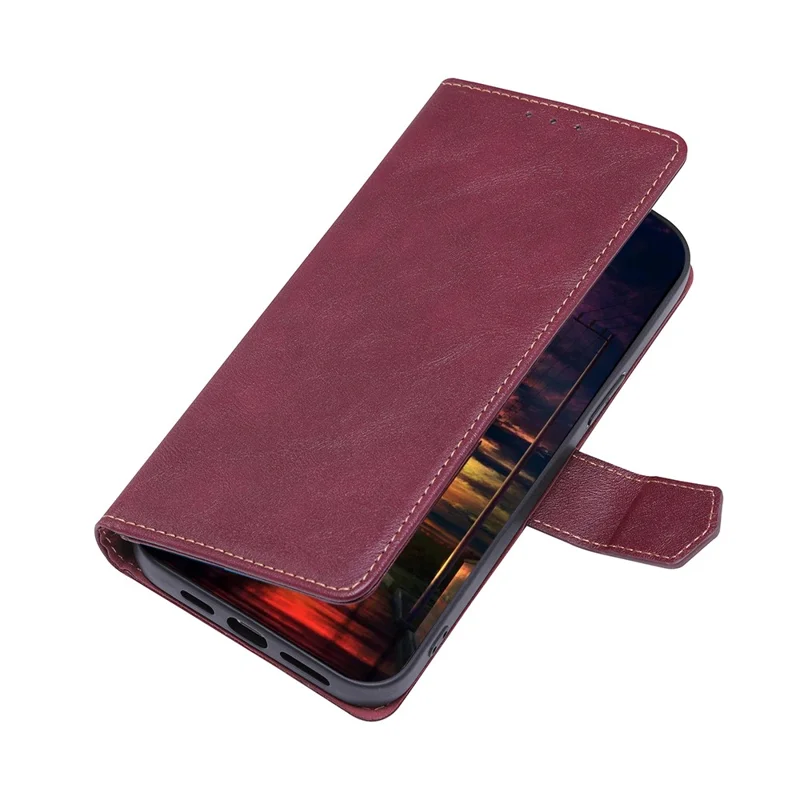 Wallet Stand Cover for ZTE Blade V41 Smart , RFID Blocking Leather Case Cowhide Texture Phone Shell - Wine Red