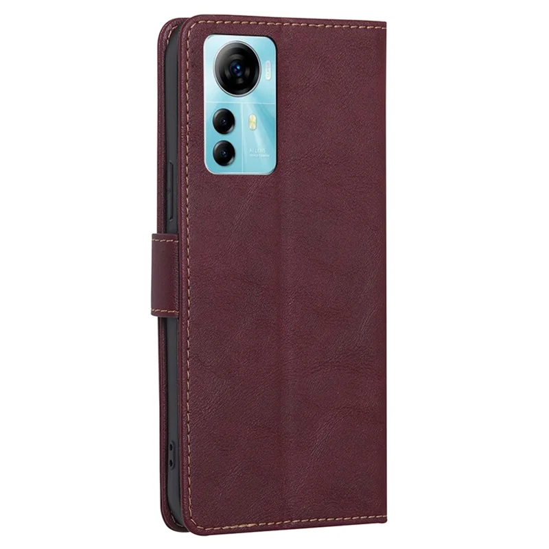 Wallet Stand Cover for ZTE Blade V41 Smart , RFID Blocking Leather Case Cowhide Texture Phone Shell - Wine Red