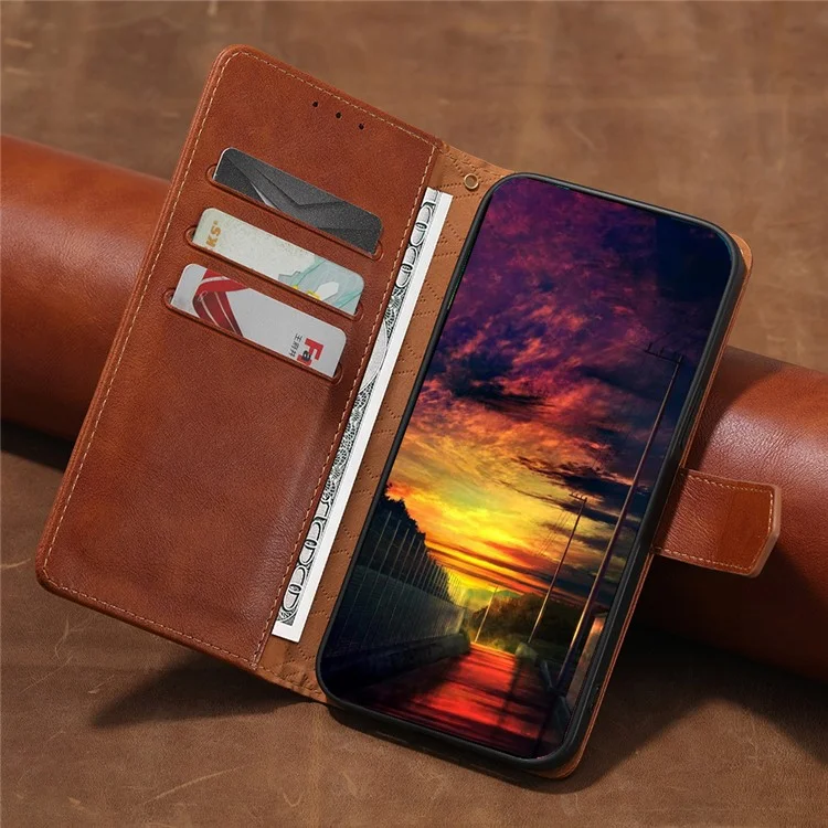 Para ZTE Blade A53 Cowhide Texture Wallet Phone Shell RFID Blocking Leather Case Phone Stand Cover - Marrón