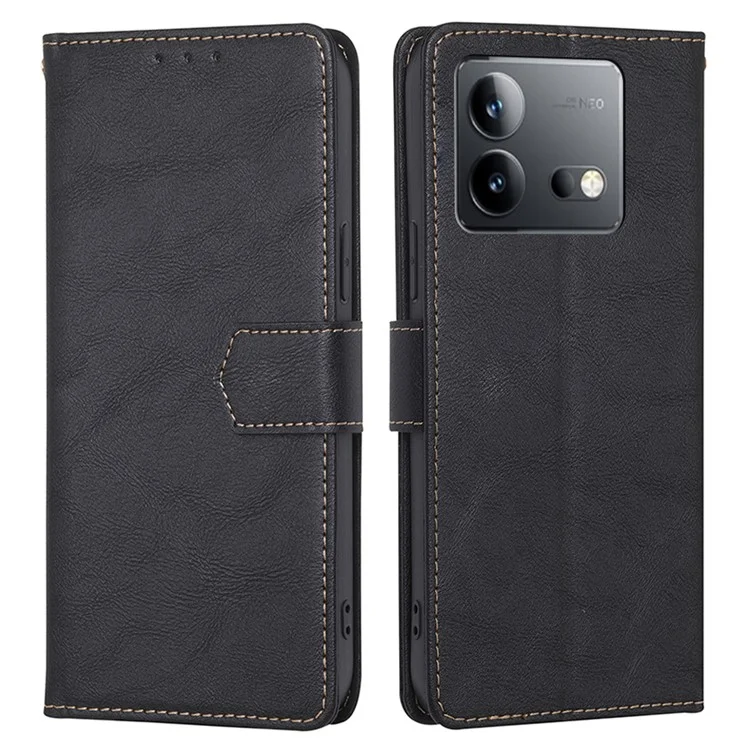 Für vivo iQOO Neo8 Pro 5G / Neo8 5G Anti-Scratch PU-Leder-Flip-Case RFID-Blockierende Geldbörse Ständer Handyhülle - Schwarz