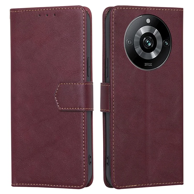 For Realme 11 Pro+ 5G / 11 Pro 5G Cowhide Texture Wallet Phone Case RFID Blocking Leather Stand Cover - Wine Red