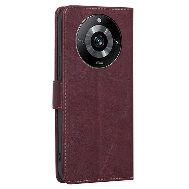 For Realme 11 Pro+ 5G / 11 Pro 5G Cowhide Texture Wallet Phone Case RFID Blocking Leather Stand Cover - Wine Red
