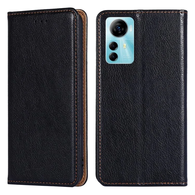 Smooth Leather Phone Case for ZTE Blade V41 Smart , Magnetic Closure Stand Wallet Phone Shell Cover - Black