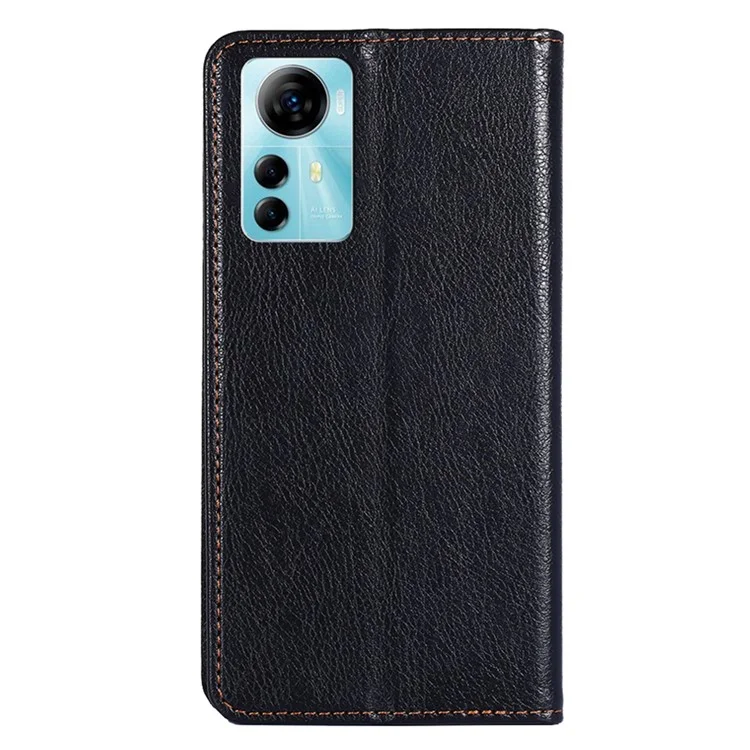 Smooth Leather Phone Case for ZTE Blade V41 Smart , Magnetic Closure Stand Wallet Phone Shell Cover - Black