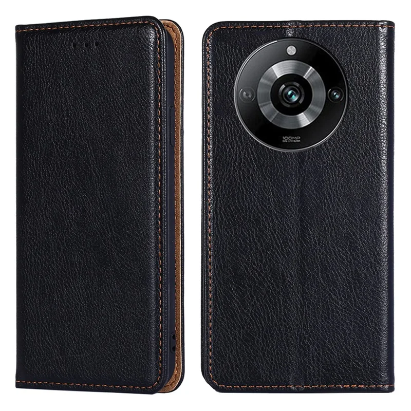 Для Realme 11 Pro 5G / 11 Pro+ 5G Anti-Fingerprint Phone Shell Stand Wallet PU Leather Magnetic Phone Case - Black