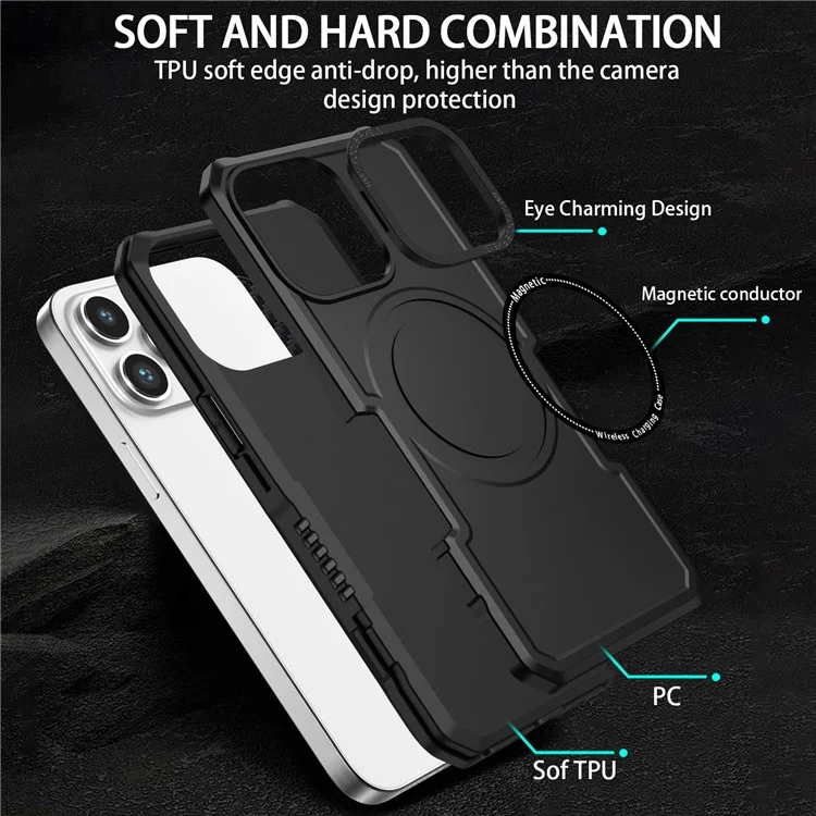 Magnetic Case for iPhone 15 Pro Compatible with Magsafe PC+TPU Hybrid Phone Cover - Black